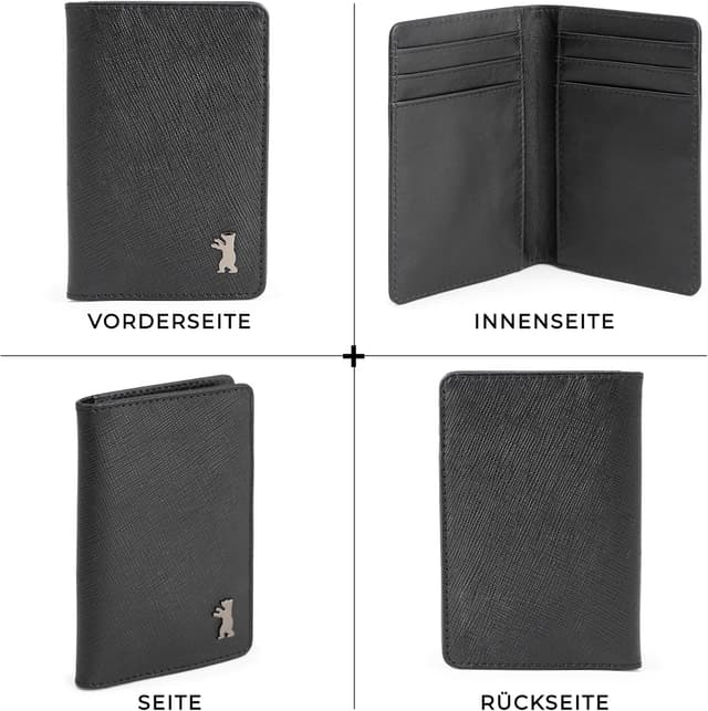 Detalle de Berliner Bags Vintage Porto Slim Kartenetui aus Saffiano Leder mit RFID-Schutz – Schwarz, mit Geschenkbox