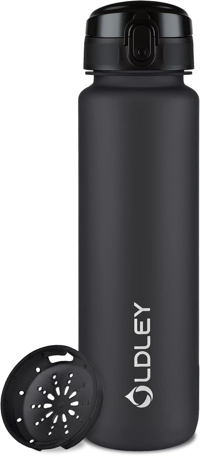 Detalle de OLDLEY 1-Liter Wasserflasche mit Sieb aus Tritan, BPA-frei, auslaufsicher (Tritan Sportflasche 1.000 ml)