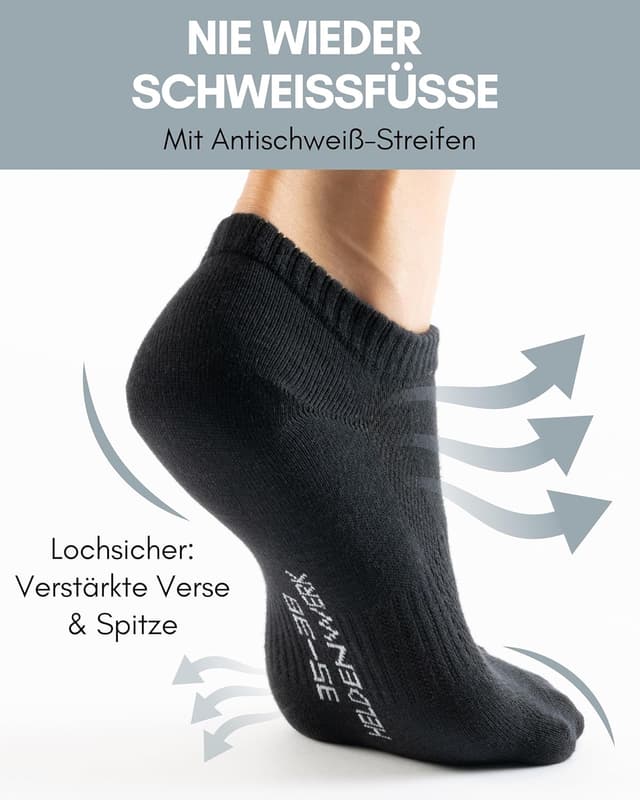 Detalle de HELDENWERK 10 Paar Premium Sneaker Socken (Unisex) aus gekämmter Baumwolle – kurz, bequem ohne drückende Naht