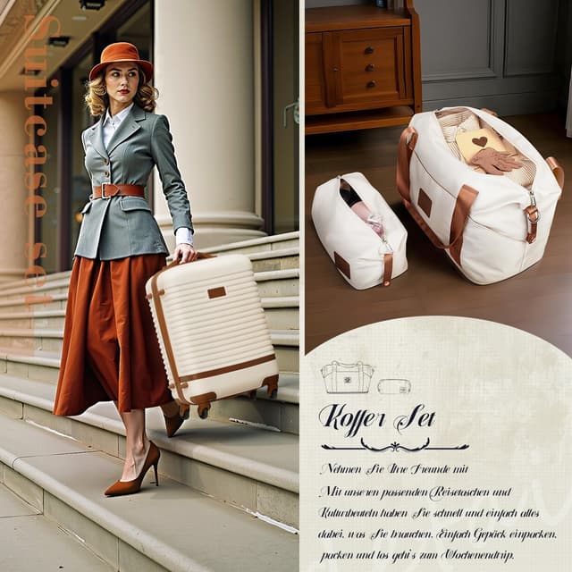 Detalle de COOLIFE Koffer Set 3-teilig (Handgepäck + Koffer + Reisetasche) ABS Hartschale, 360° Räder & TSA-Schlösser – Dunkelgrün/Braun