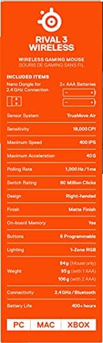Thumbnail 10 de SteelSeries Rival 3 Wireless: ratón gaming inalámbrico con dual (2.4 GHz y Bluetooth) y batería de más de 400 horas