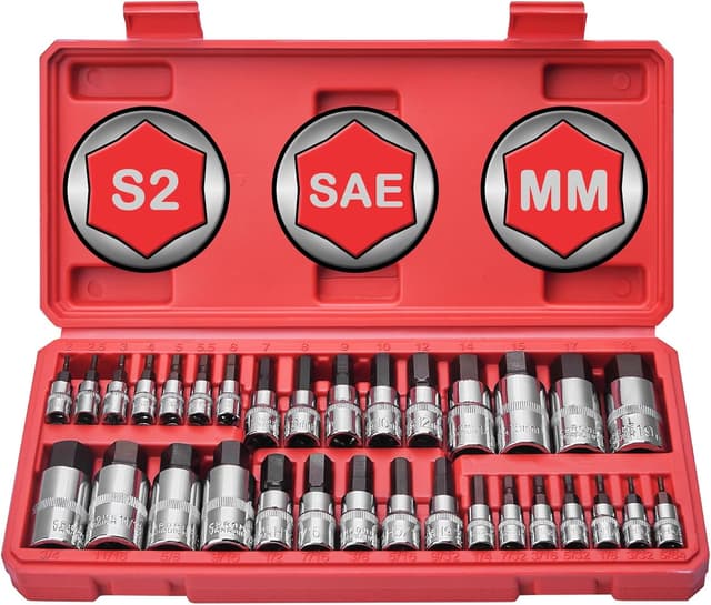 Detalle de Master Hex Bit Socket Set (32-Piece) — Allen Socket Set with 1/4", 3/8" & 1/2" Hex Drive Sockets (SAE & Metric)