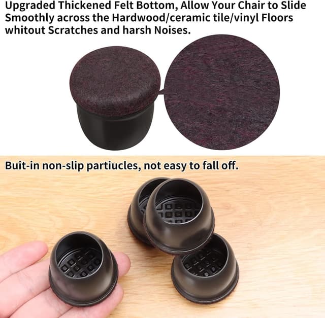 Detalle 2 de 32 PCS Small Black Silicone Chair Leg Floor Protectors with Wrapped Felt (Round, Fit 0.75–1")