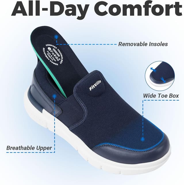Detalle de FitVille Scarpe Uomo Slip-on antiscivolo per camminata, comode e traspiranti a pianta larga