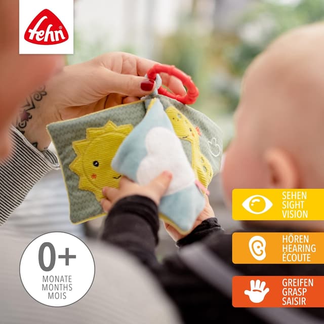 Detalle de Fehn Soft Bilderbuch Happy Dino – Baby Fühlbuch aus Stoff mit Tier-Motiven (0+ Monate)