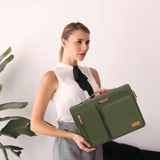 Detalle 2 de MOSISO 360 Laptoptasche für 13,3 Zoll (13–13,3"), wasserabweisend & stoßfest, Schultertasche mit 4 Reißverschlusstaschen, olivgrün