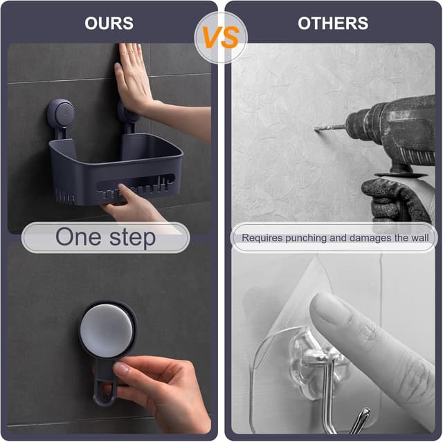 Detalle de Uten Étagère de douche 4 pièces avec ventouses sans perçage (panier, porte-savon, crochets)