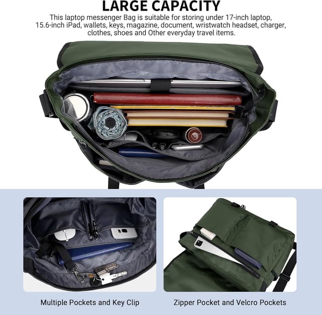 Detalle de WITZMAN Messenger Bag for Men, nylon 15.6 in