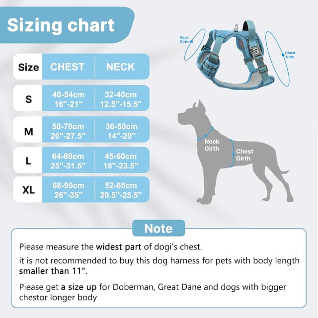 Detalle de Belababy Medium Dog Harness (Anti Pull) with Soft Padded Handle, Reflective Straps – Light Blue, Size M