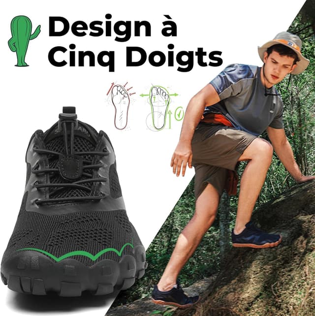 Thumbnail 2 de SAGUARO Chaussures minimalistes barefoot homme/femme à 5 doigts, semelle zéro drop et antidérapante