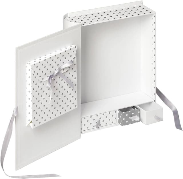 Detalle de Walther Design Baby Little Foot FB-173 : boîtes de rangement grises à 3 tiroirs pour souvenirs de bébé