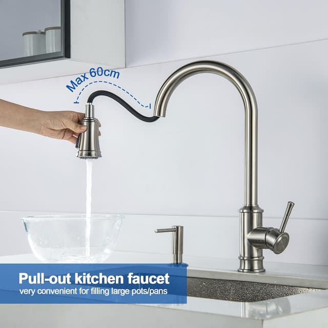 Detalle 2 de LakeBayMZC Rubinetto da cucina a muro in acciaio inox 304 nero, 360° e 2 tipi di getto