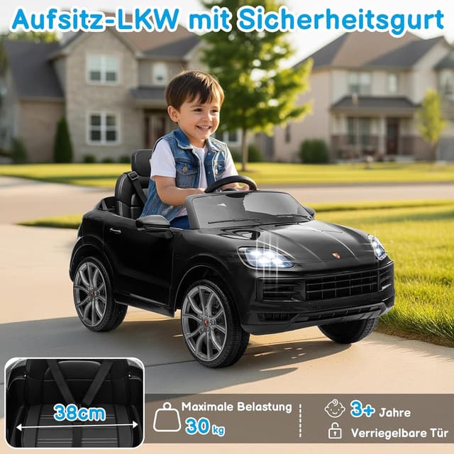 Detalle de LALAHO Kinder Elektroauto 12V mit 2,4G-Fernbedienung, 3 Geschwindigkeiten, MP3/AUX, LED und Hupe (schwarz)