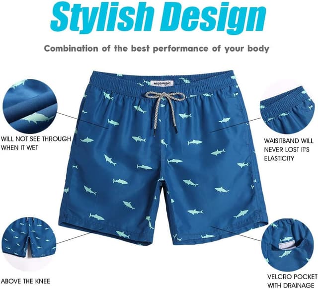 Detalle de MaaMgic Herren-Badeshorts mit 18 cm Innenlänge, schnelltrocknend und Mesh-Futter