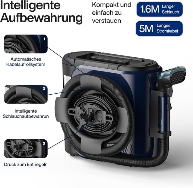 Detalle 2 de SAMAKO PowerClean Pro Waschsauger für Polster & Teppich mit Dampf – Doppeltank-System, 8 Aufsätze