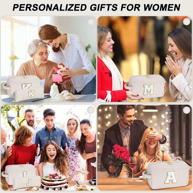 Thumbnail 6 de Parima Kosmetiktasche Damen & Mädchen (2 Stück) aus Cord mit Buchstaben L – Kulturtaschen-Set zum Organisieren