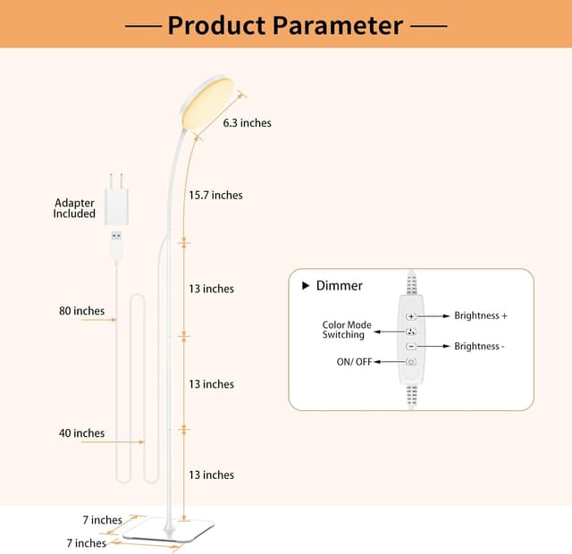 Thumbnail 6 de Mojimdo Stehlampe: schlanke LED-Leselampe mit 3 Farben, 10 Helligkeiten und Dimmfunktion