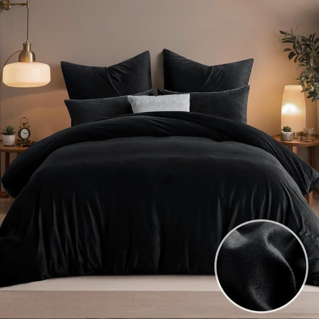 Detalle 2 de Tifschlaf Winter Flanell Bettwäsche 220x240 (Schwarz) mit 2 Kissenbezügen 80x80