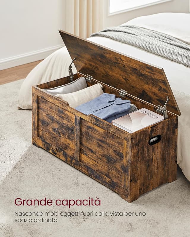 Detalle de VASAGLE cassapanca LSB061T01 con pouf portaoggetti e scarpiera, con 2 cerniere di sicurezza