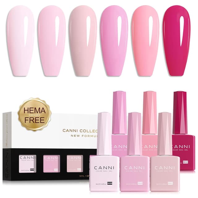 Detalle de CANNI Pink Gel Nail Polish Set (6 Soft Rose & Light Pink Shades) with 3D Crystal Labels