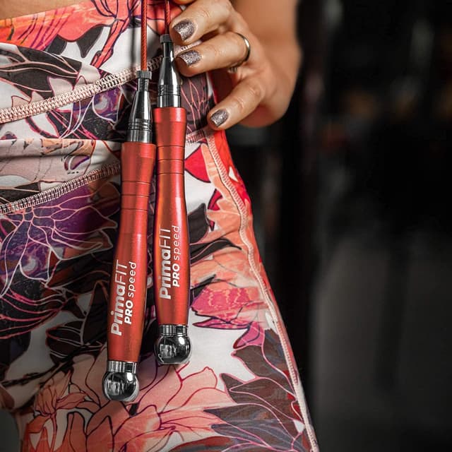 Detalle de PrimaFIT Fitness Pro Springseil für Erwachsene, 3 m, verstellbar mit Gewichten, 2 Kugellagern und Anti-Rutsch-Griffen