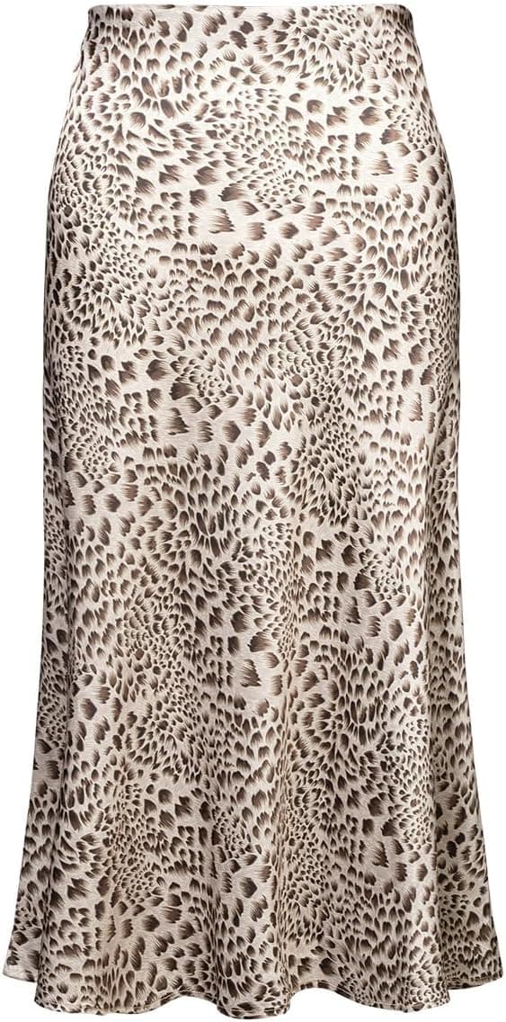 Detalle de Soowalaoo Womens Leopard Print Midi Skirt (Silk Satin Look) High-Waist Elastic