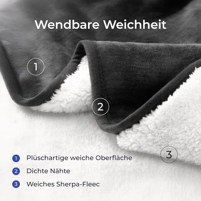 Detalle 2 de Dreamzie wasserdichte Decke 218 x 228 cm für Sofa und Bett – reversible Hundedecke aus Sherpa-Fleece, dunkelgrau
