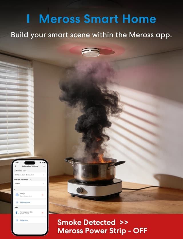 Detalle 2 de meross Matter Rilevatore di fumo WiFi con doppio sensore ottico, con Hub MSH450 (6 pezzi)
