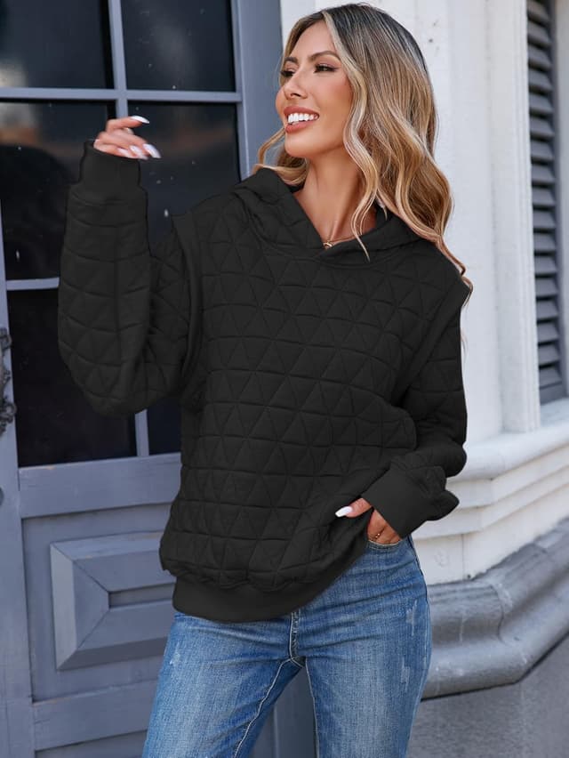 Detalle 2 de Famulily women’s casual quilted long sleeve hoodie (S–XL) – thick pullover winter sweatshirt