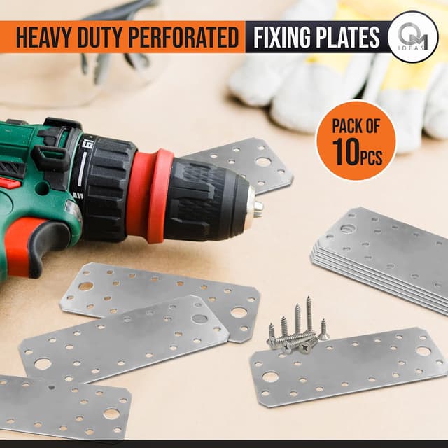 Thumbnail 6 de OMIDEAS 10 Pack Flat Joining Plates (140 x 55 x 2mm) galvanised steel perforated connector plates