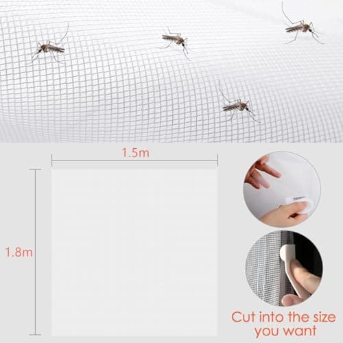 Detalle de MYCARBON Mosquitera autoadhesiva para ventana (2 uds) 150x180 cm blanca, cortable y sin perforación