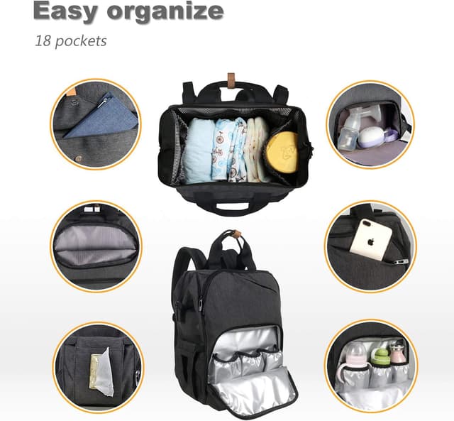 Detalle de Hap Tim Baby Nappy Changing Bag Backpack (Double Compartments) with Waterproof Fabric & Stroller Straps