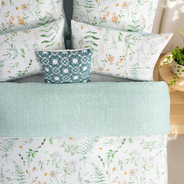 Thumbnail 5 de Aisbo Bettwäsche 135x200 4teilig Baumwolle Grün Blumen Muster