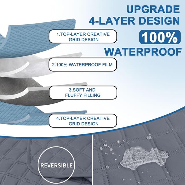 Detalle de YSTELLAA housse imperméable pour canapé d’angle 4 places (grise foncée) réversible