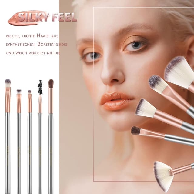 Thumbnail 2 de Nestling 18-teiliger Make-up-Pinsel-Set mit Roll-Up PU-Ledertasche und Holzgriffen