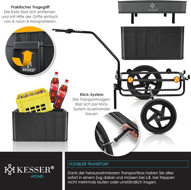 Detalle 2 de KESSER Fahrradanhänger mit Kupplung und Hochdeichsel – Lastenanhänger für Transportbox 70 Liter (für 2 Bierkästen)