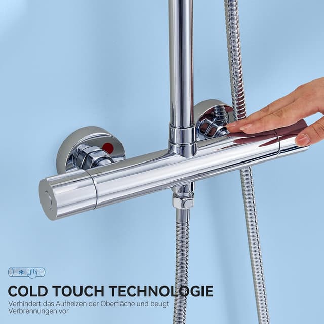 Detalle de Auralum Thermostat-Duscharmatur Komplettset mit Verbrühschutz & Regendusche (250 x 250 mm) in Chrom