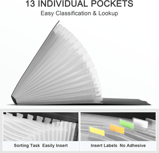 Detalle 2 de Diboniur A4 Accordion File Organiser with 13 Pockets (Black)