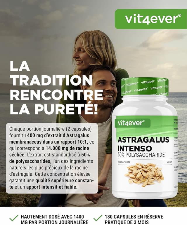 Detalle de Vit4ever Astragalus (1400 mg/jour) – 180 capsules véganes