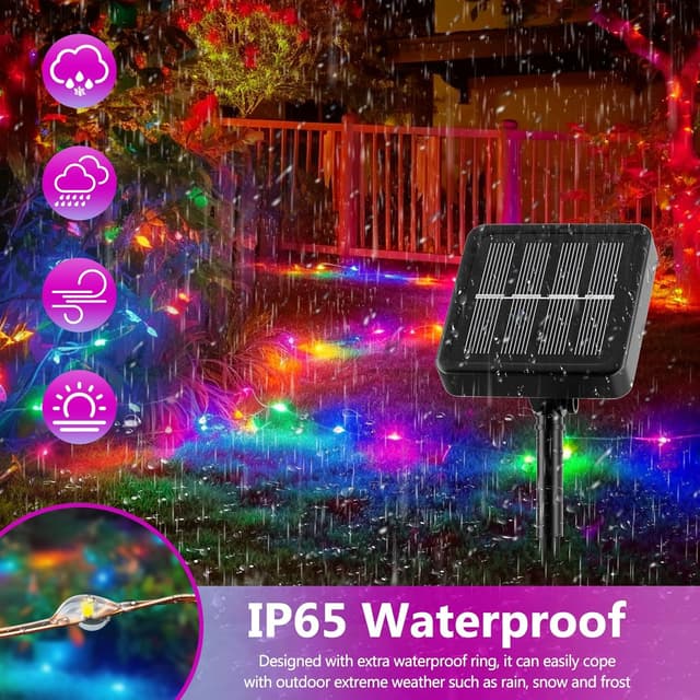 Detalle de FIFlying Luci Solari da Esterno 3 pacchi (12+2m, 120 LED) catena luminosa IP65 multicolore, 8 modalità