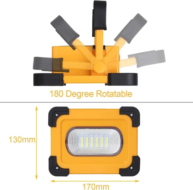 Detalle 2 de T-SUN Faro luce LED portatile 60W con batteria ricaricabile e pannello USB/Sole, 4 modalità e base magnetica