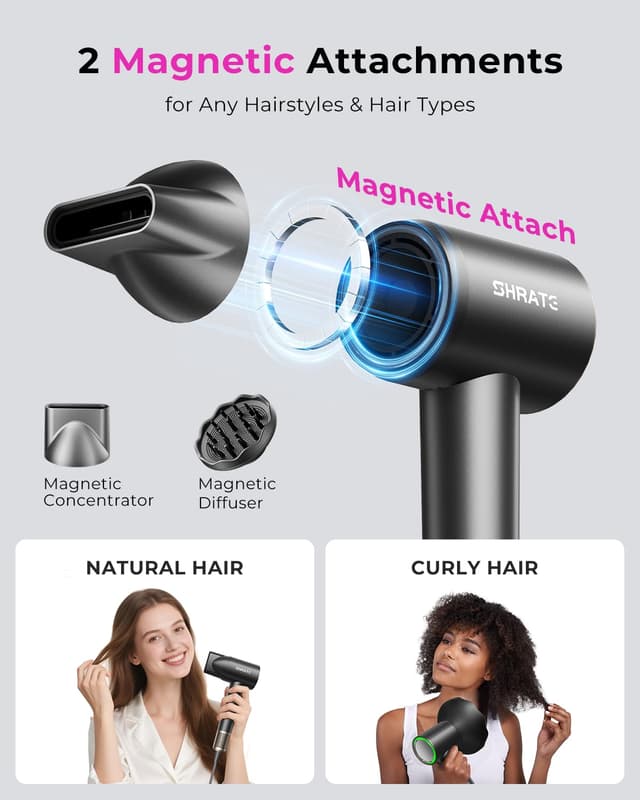 Thumbnail 6 de SHRATE Professional High Speed Ionic Hair Dryer (160,000 RPM) with Magnetic Diffuser