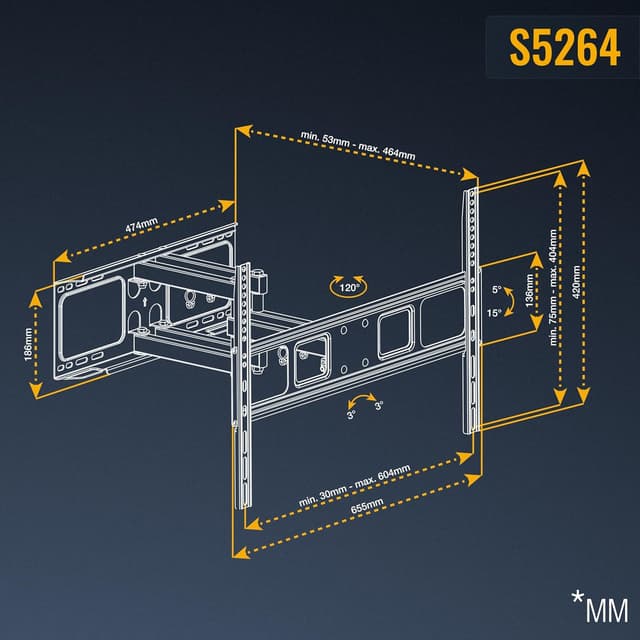 Thumbnail 5 de RICOO TV-Wandhalterung S5264 für 40–65 Zoll, schwenkbar & neigbar, VESA 600×400 bis 40 kg