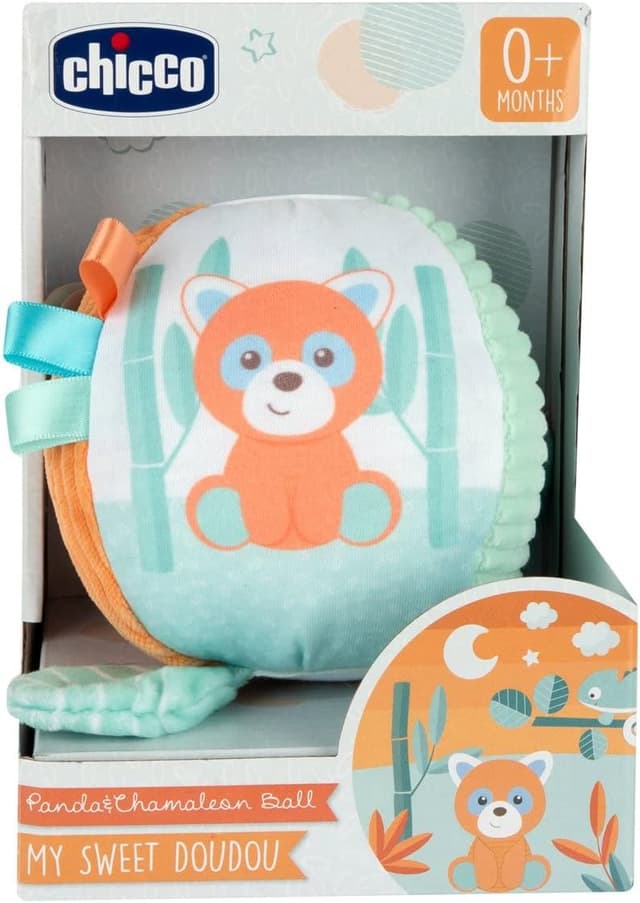 Detalle de Chicco My Sweet Doudou Panda & Chameleon Ball – weiche Stoff-Babyspielzeug-Ball mit Klimpern und Krinkeln