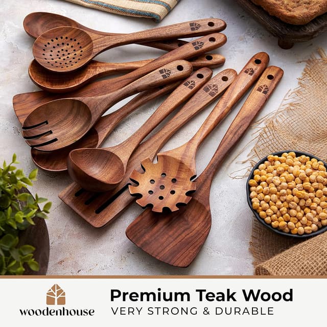 Detalle 2 de Teak Wood 10 Pc Cooking Spoon Set 🥄