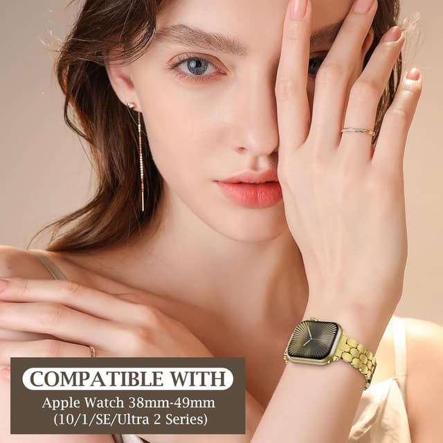 Detalle de Women’s Stainless Steel Dressy Watch Band (Adjustable Metal Strap) for Apple Watch 41mm/40mm/38mm/42mm/46mm/49mm/45mm/44mm