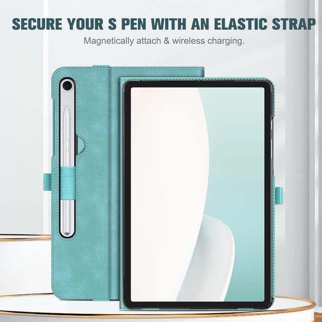 Detalle de Fintie Schutzhülle für Samsung Galaxy Tab S10 Lite/S10 FE/S9 FE 10,9", & S9 11", (Jeansoptik Türkis) – Multi-Winkel Folio mit Dokumentenfach