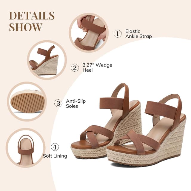 Detalle 1 de mikarka Women’s Open Toe Espadrilles Wedge Sandal with Elastic Ankle Strap (Slip-On)