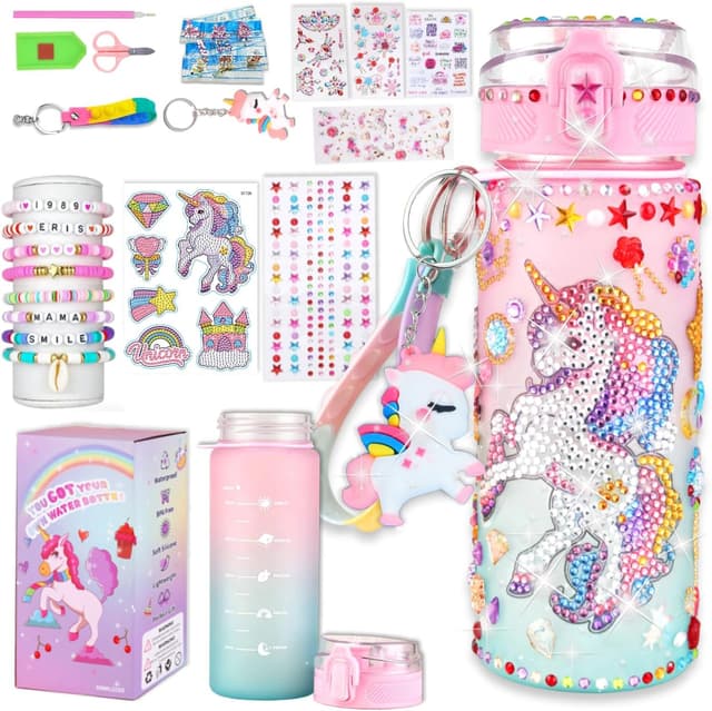 Detalle de Sanilinwild Girls 600ml DIY Water Bottle Kit (Pink Unicorn) – Decorate Your Own Bottle with Friendship Bracelet Craft