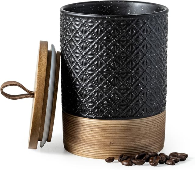 Detalle de Miamolo Ceramic Jar with Lid (28 fl. oz) Airtight Coffee Canister, Black
